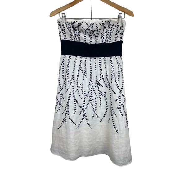 Ann Taylor Petites Women's 2P White Black Floral Embroidered Strapless Dress - Picture 1 of 10